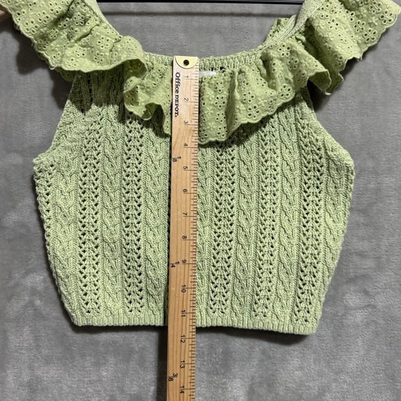 Zara Girls Green Knit Eyelet Ruffle Top Size 11-12 Years 152 CM Spring Boho Cute - Picture 6 of 7